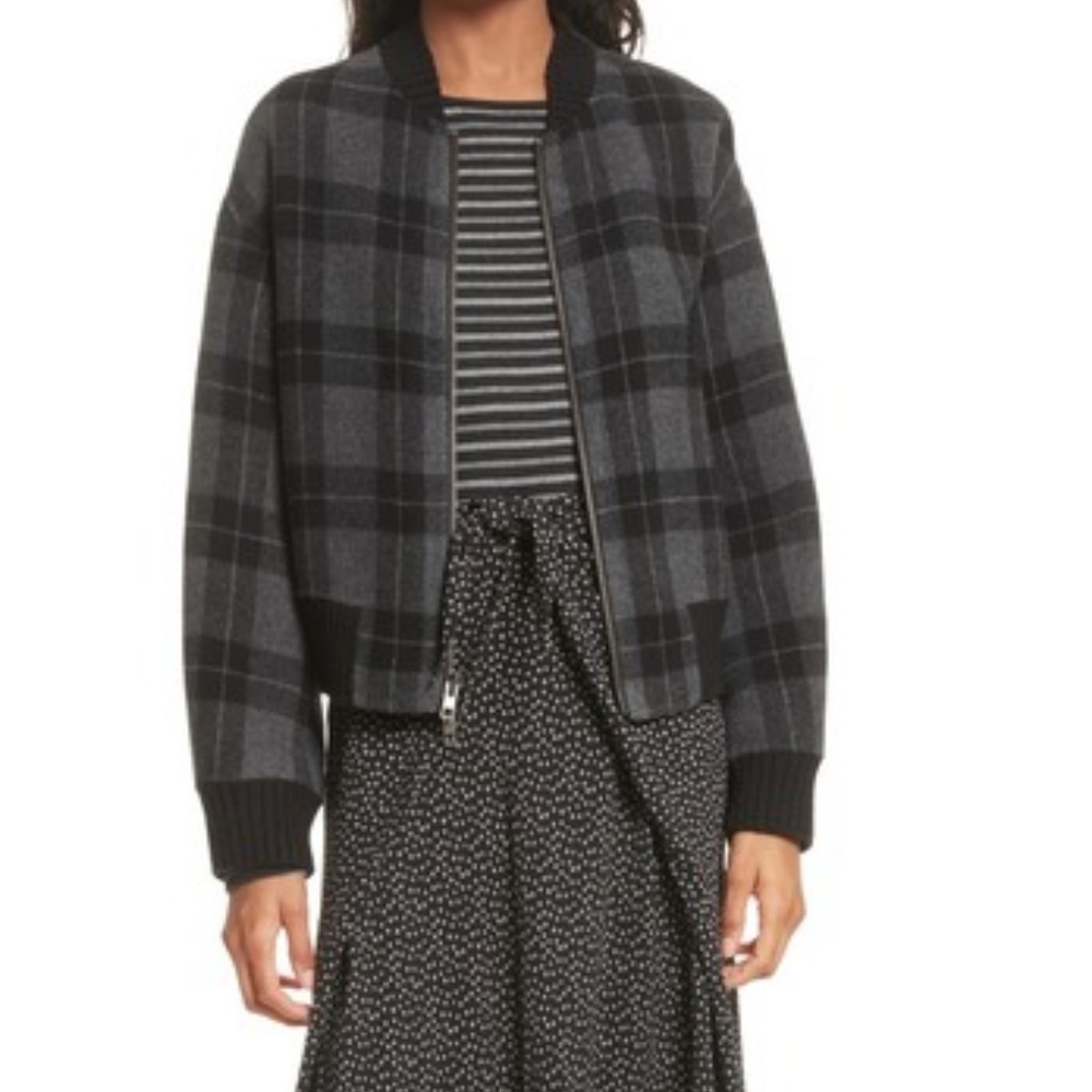 Vince Plaid Wool Blend Bomber Jacket